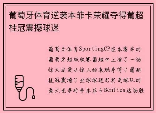 葡萄牙体育逆袭本菲卡荣耀夺得葡超桂冠震撼球迷 葡萄牙体育逆袭本菲卡荣耀夺得葡超桂冠震撼球迷